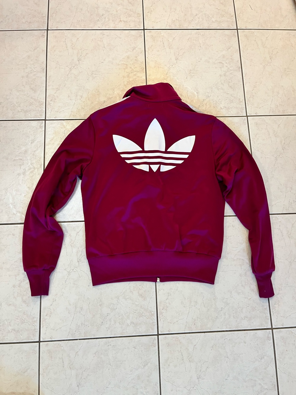 adidas Kids Deep Pink Track Jacket with White Stripes - Picture 2 of 3